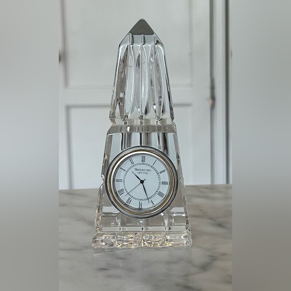 Waterford Cut Crystal Obelisk Pyramid Desk Clock - VINTAGE - Picture 1 of 15